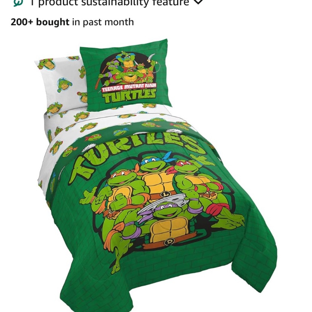 5 Piece Twin Bed bedding - ninja turtles green
